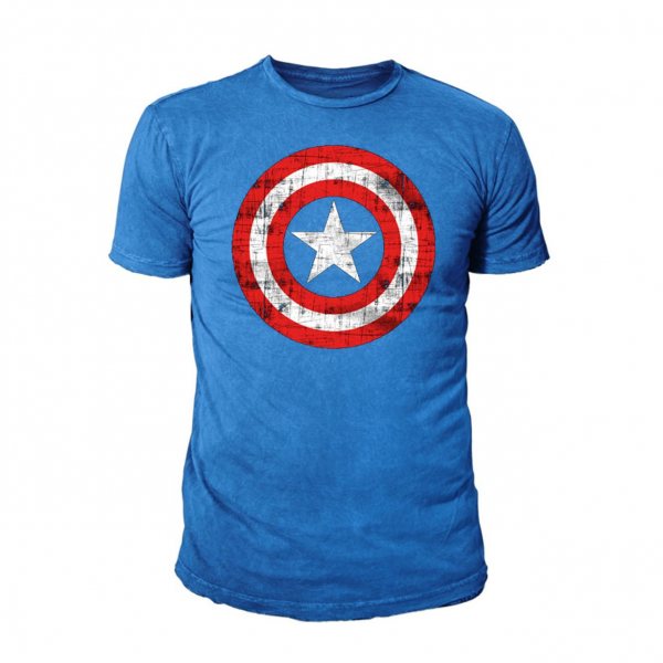 Marvel Captain America Logo Herren T-Shirt Blau Cobalt
